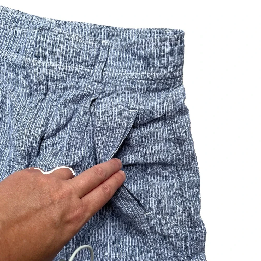Everlane Women's Linen Pants Size 6 Blue White Stripe High Rise Pleated Wide Leg